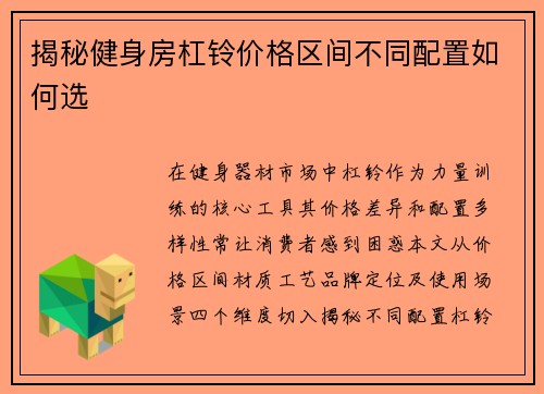 揭秘健身房杠铃价格区间不同配置如何选